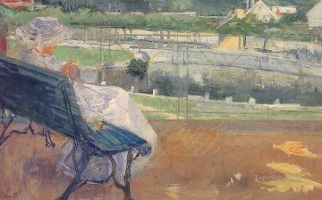 María Cassatt Painting - Lydia sentada en un porche Tejiendo madres e hijos Mary Cassatt